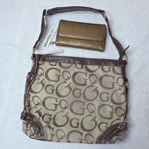 Brown and Gold G Pattered Shoulder Bag Set
